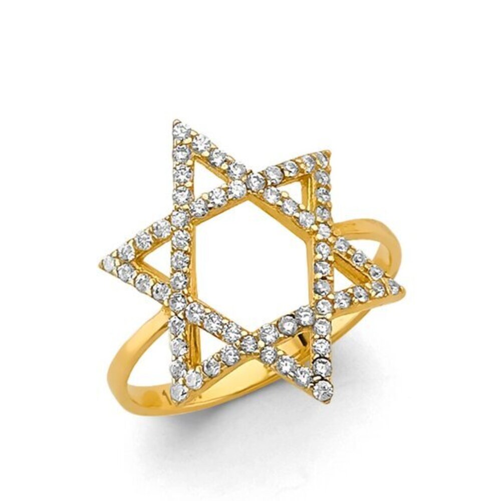 New 14K Yellow Gold CZ Star of David Ring size 5 6 7 8 9